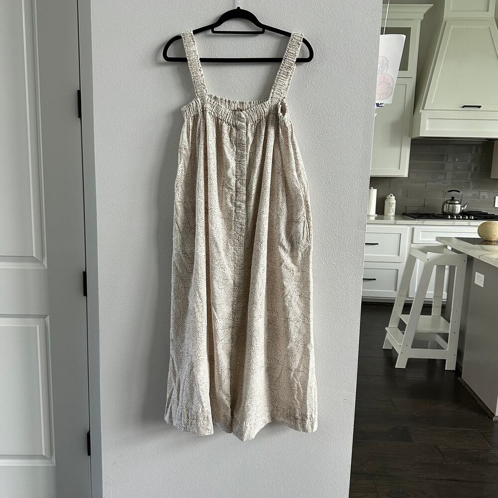 Mirth Women's Beige Pattern Midi Dress Button Front Size XS